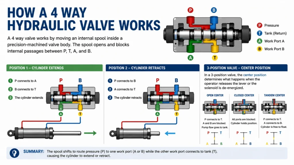How a 4 Way Hydraulic Valve Works