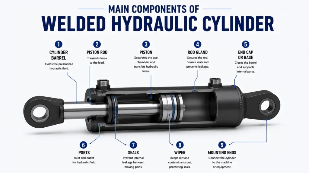 Main Components of Welded Hydraulic Cylinder