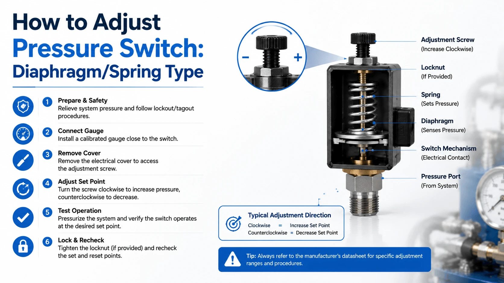 How to Adjust Pressure Switch- Diaphragm-Spring Type