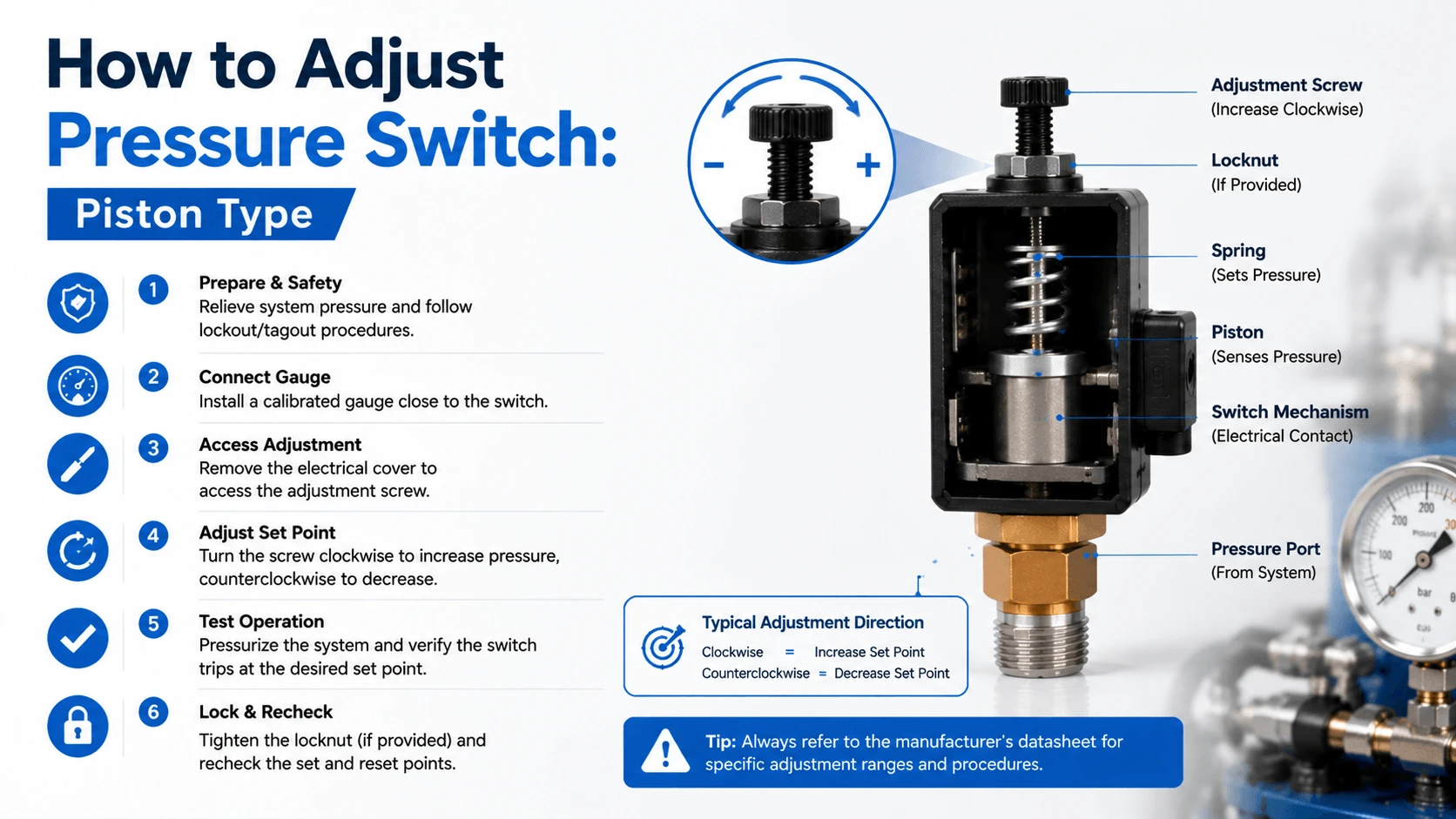How to Adjust Pressure Switch- Piston Type