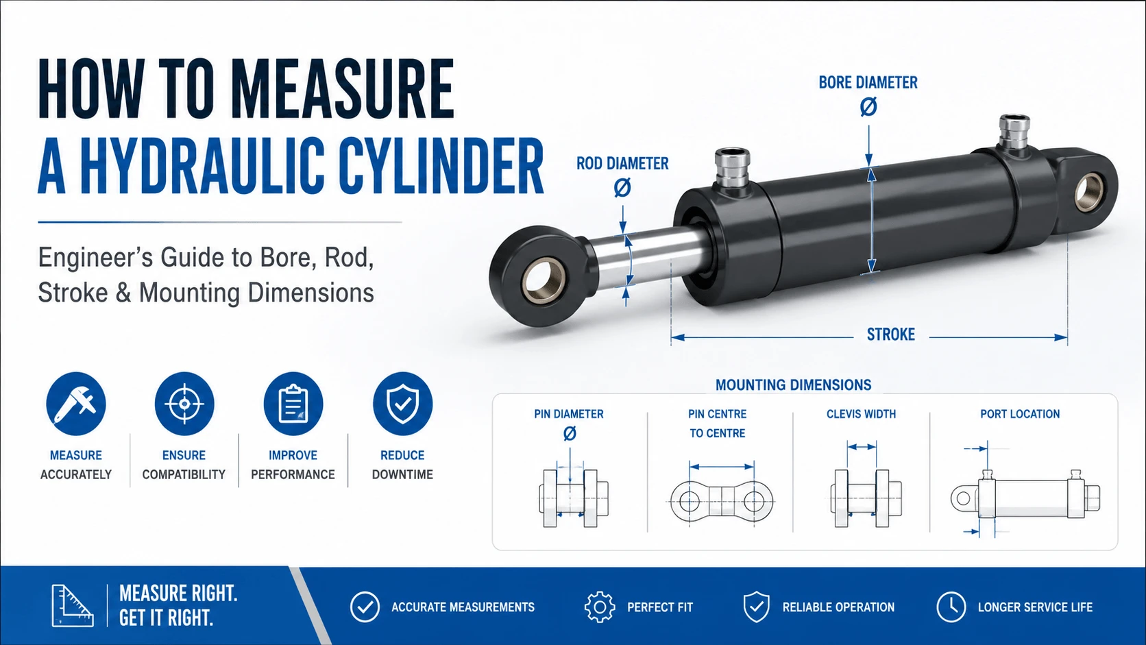 How to Measure a Hydraulic Cylinder- Engineer's Guide to Bore, Rod, Stroke & Mounting Dimensions