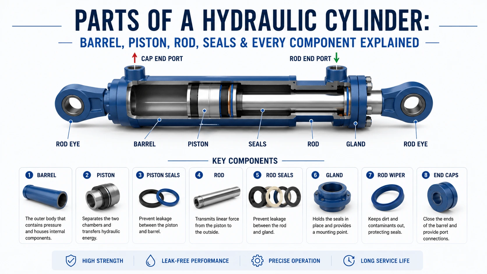 Parts of a Hydraulic Cylinder- Barrel, Piston, Rod, Seals & Every Component Explained