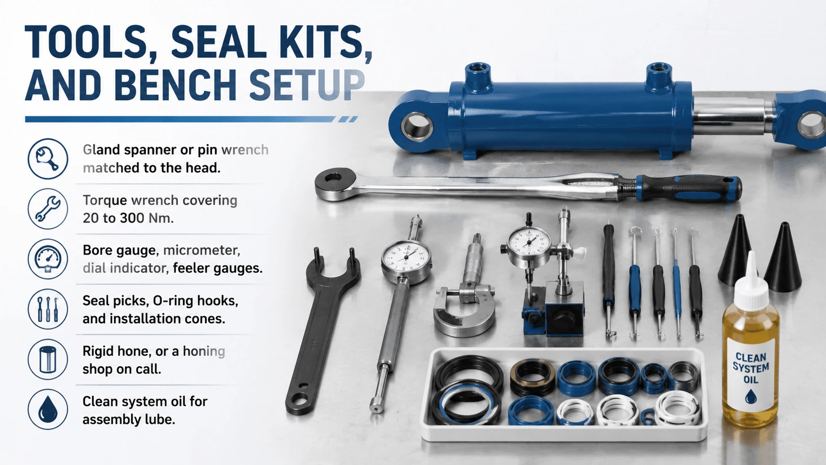 Tools, Seal Kits, and Bench Setup