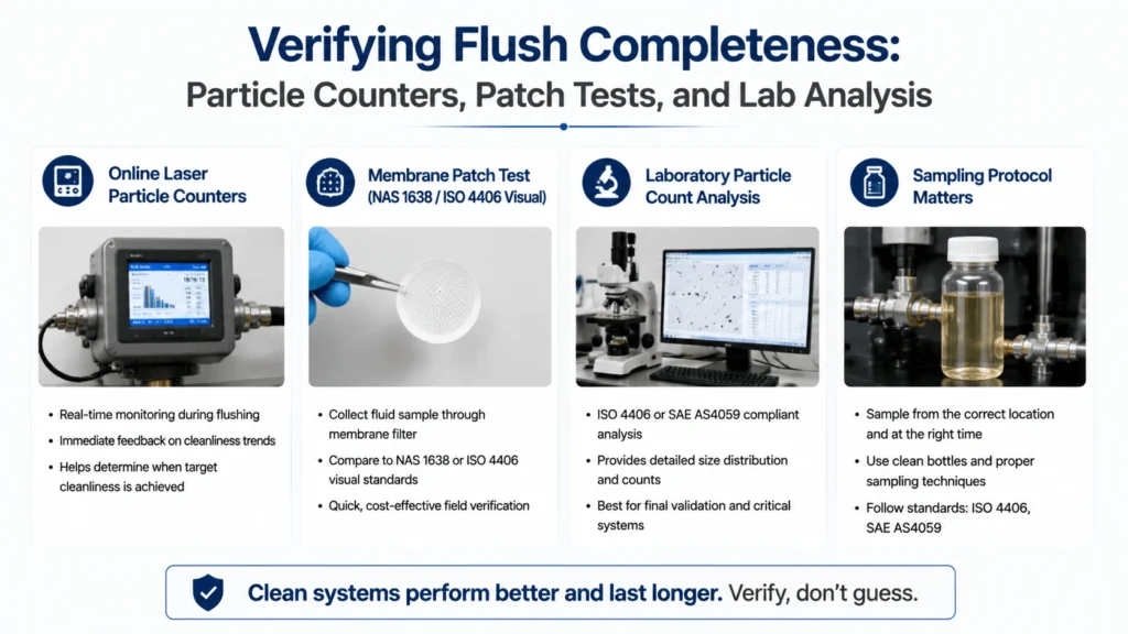 Verifying Flush Completeness- Particle Counters, Patch Tests, and Lab Analysis