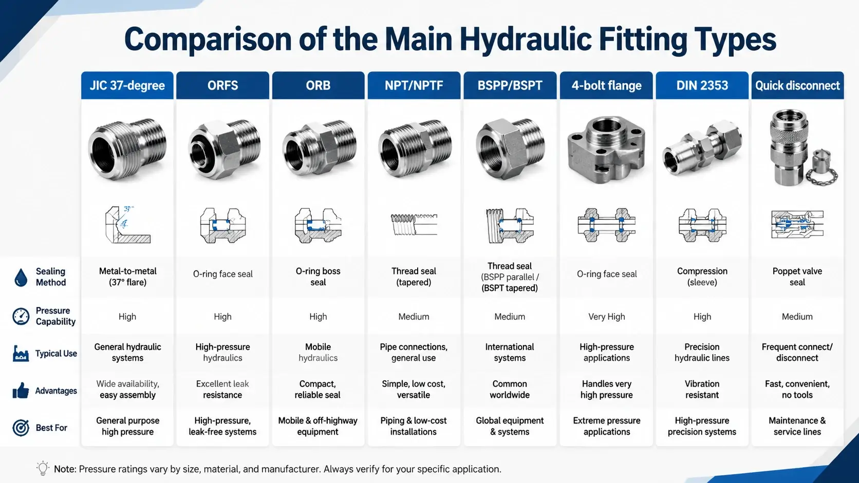 Comparison of the Main Hydraulic Fitting Types